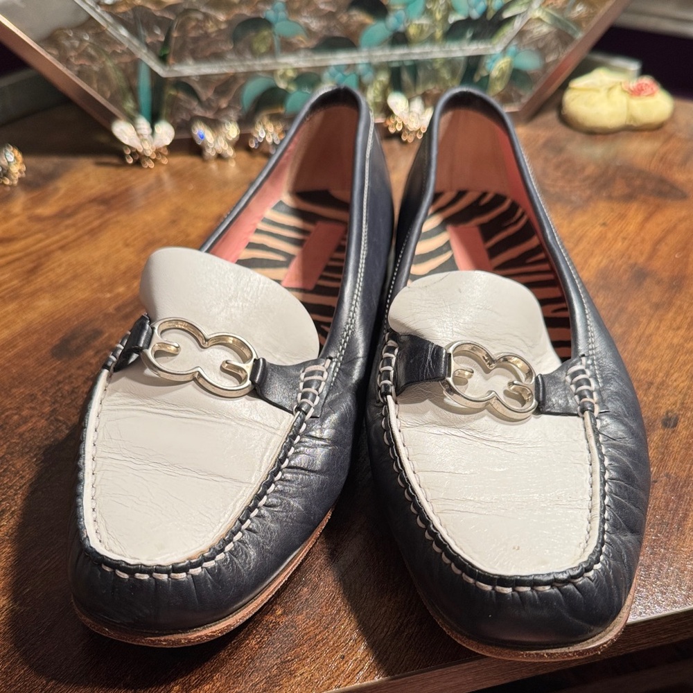 Escada Black and White Leather Loafers, size 40